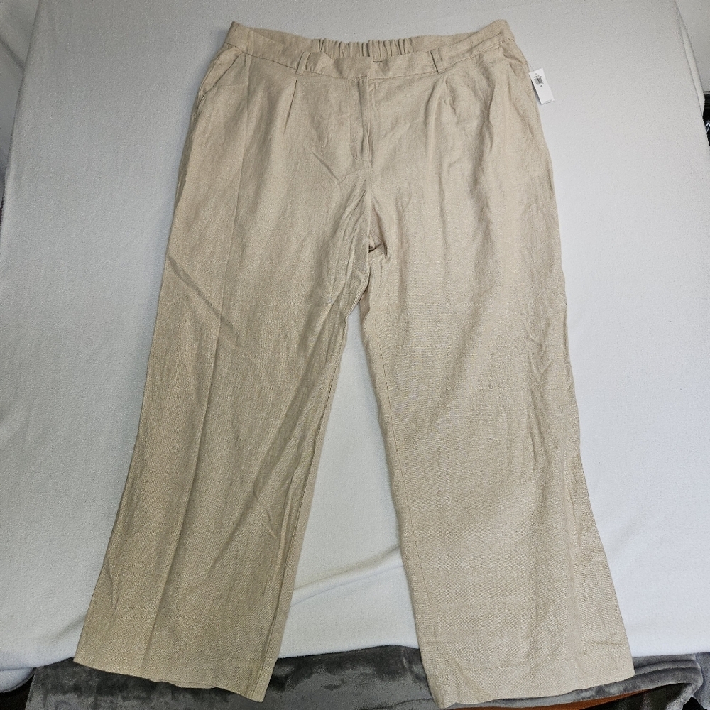 Old Navy Linen Blend Taylor Wide leg Trousers Tan Pants Size XXL NWT